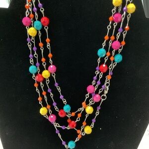 Vintage Multicolored Faceted Beaded Necklace 64”